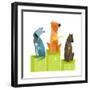 Three Winners Dogs Sitting on Podium with Medals. Three Dogs on the Podium Winners with Medals on W-Popmarleo-Framed Art Print