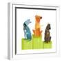 Three Winners Dogs Sitting on Podium with Medals. Three Dogs on the Podium Winners with Medals on W-Popmarleo-Framed Art Print