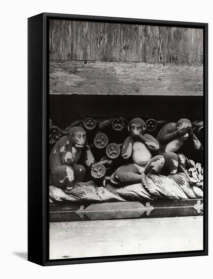 Three Wise Monkeys Sculpture at Toshugu Shrine-null-Framed Stretched Canvas