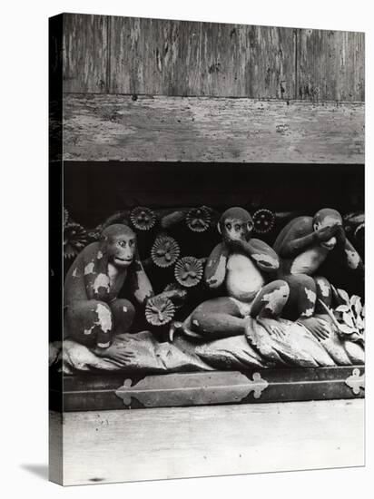 Three Wise Monkeys Sculpture at Toshugu Shrine-null-Stretched Canvas