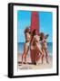 Three Woman Surfers in Bikinis Greetings from Ventura-null-Framed Art Print