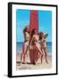 Three Woman Surfers in Bikinis Greetings from Ventura-null-Framed Art Print