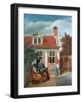 Three Women and a Man in a Courtyard Behind a House, C1657-1659-Pieter de Hooch-Framed Giclee Print