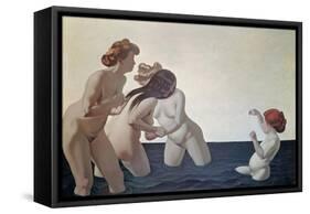 Three Women and a Young Girl Playing in the Water, 1907-Félix Vallotton-Framed Stretched Canvas