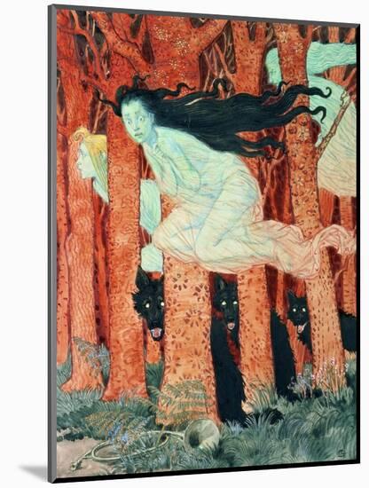 Three Women and Three Wolves (W/C)-Eugene Grasset-Mounted Giclee Print