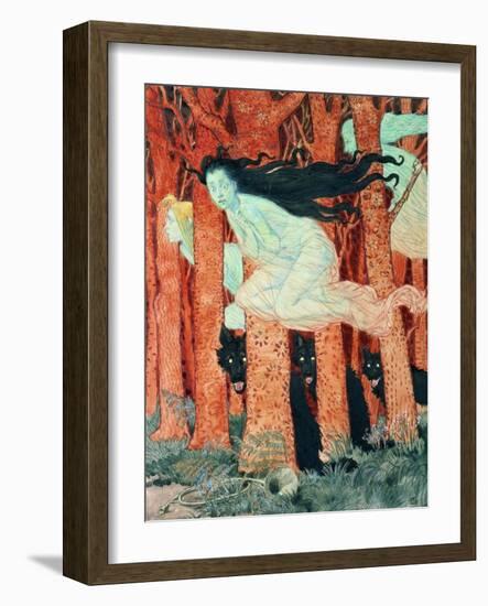 Three Women and Three Wolves (W/C)-Eugene Grasset-Framed Giclee Print