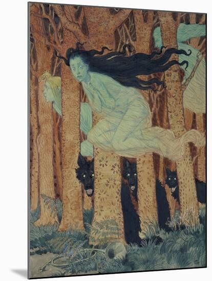 Three Women and Three Wolves-Eugene Grasset-Mounted Giclee Print
