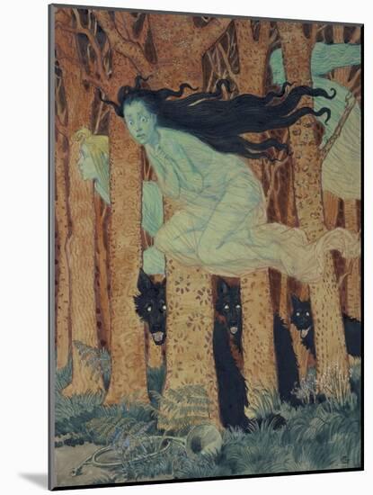 Three Women and Three Wolves-Eugene Grasset-Mounted Giclee Print