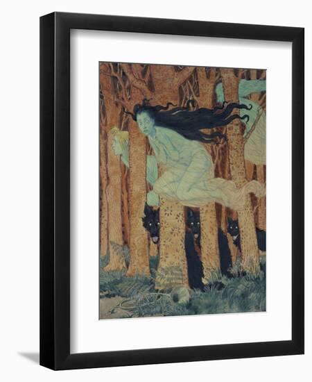 Three Women and Three Wolves-Eugene Grasset-Framed Premium Giclee Print