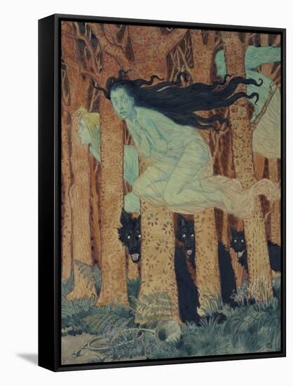 Three Women and Three Wolves-Eugene Grasset-Framed Stretched Canvas