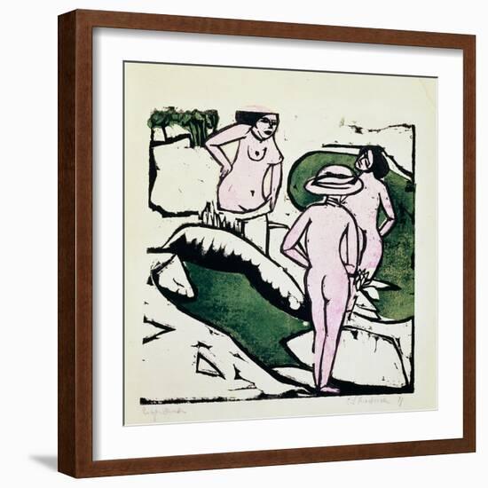 Three Women Bathing, 1911-12-Ernst Ludwig Kirchner-Framed Giclee Print