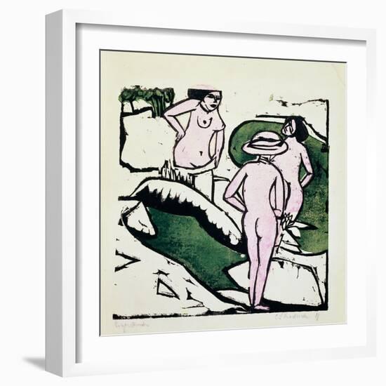 Three Women Bathing, 1911-12-Ernst Ludwig Kirchner-Framed Giclee Print