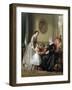 Three Women in a Parlor Room, A Young Girl Offers Fruit to an Elderly Woman, 19th Century-Josef Laurens Dyckmans-Framed Giclee Print