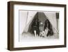 Three Women in a Tent on a Beach with a White Terrier-null-Framed Photographic Print