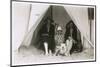 Three Women in a Tent on a Beach with a White Terrier-null-Mounted Photographic Print