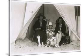 Three Women in a Tent on a Beach with a White Terrier-null-Stretched Canvas