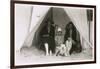 Three Women in a Tent on a Beach with a White Terrier-null-Framed Photographic Print