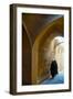 Three women in chadors hurrying down typical vaulted alleyway, Yazd, Iran, Middle East-James Strachan-Framed Photographic Print