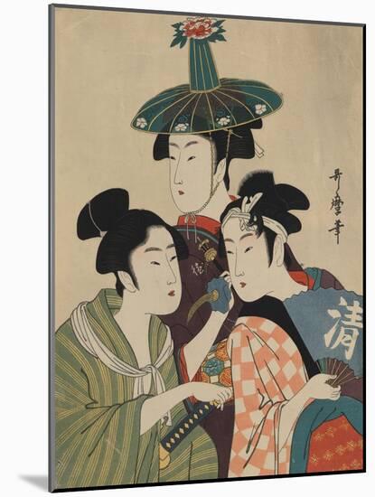 Three Women in Fashionable Hats-Kitagawa Utamaro-Mounted Art Print