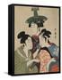 Three Women in Fashionable Hats-Kitagawa Utamaro-Framed Stretched Canvas