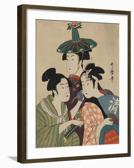 Three Women in Fashionable Hats-Kitagawa Utamaro-Framed Art Print