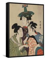 Three Women in Fashionable Hats-Kitagawa Utamaro-Framed Stretched Canvas