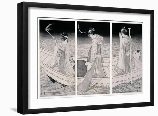 Three Women on a Boat Fishing by Lamplight-Toyokuni-Framed Giclee Print