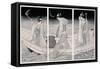 Three Women on a Boat Fishing by Lamplight-Toyokuni-Framed Stretched Canvas