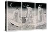 Three Women on a Boat Fishing by Lamplight-Toyokuni-Stretched Canvas