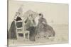 Three Women Seated on Chairs on a Beach-Eugene Louis Boudin-Stretched Canvas