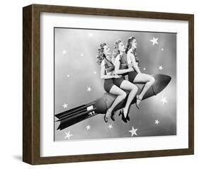 Three Women Sitting on Rocket-null-Framed Art Print