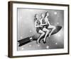 Three Women Sitting on Rocket-null-Framed Art Print