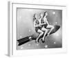 Three Women Sitting on Rocket-null-Framed Art Print