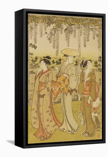 Three Women Viewing Wisteria at Kamedo-Torii Kiyonaga-Framed Stretched Canvas