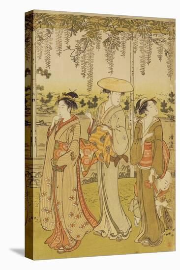Three Women Viewing Wisteria at Kamedo-Torii Kiyonaga-Stretched Canvas