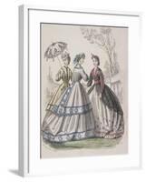 Three Women Wearing the Latest Fashions, One of the Women Is Shading Herself with a Parasol, 1864-null-Framed Giclee Print