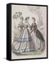 Three Women Wearing the Latest Fashions, One of the Women Is Shading Herself with a Parasol, 1864-null-Framed Stretched Canvas