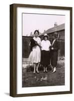 Three Women with a Dog and Tortoises in a Garden-null-Framed Photographic Print