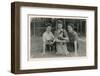 Three Women with Cat and Puppy in a Garden-null-Framed Photographic Print