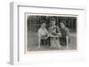 Three Women with Cat and Puppy in a Garden-null-Framed Photographic Print