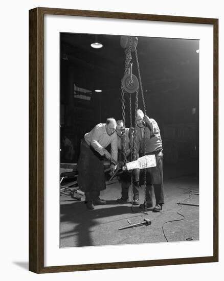 Three Workers from Edgar Allens Handle a Red Hot Billet, Sheffield, South Yorkshire, 1963-Michael Walters-Framed Photographic Print