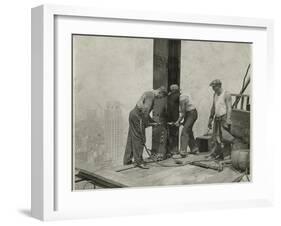 Three Workers Securing a Rivet, Empire State Building, 1931 (Gelatin Silver Print)-Lewis Wickes Hine-Framed Giclee Print