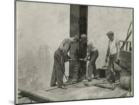 Three Workers Securing a Rivet, Empire State Building, 1931 (Gelatin Silver Print)-Lewis Wickes Hine-Mounted Giclee Print