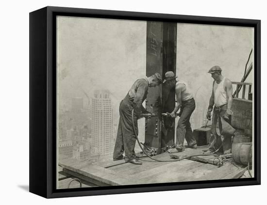 Three Workers Securing a Rivet, Empire State Building, 1931 (Gelatin Silver Print)-Lewis Wickes Hine-Framed Stretched Canvas