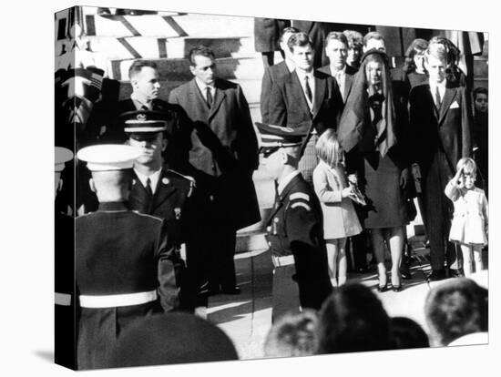 Three Year Old John F Kennedy Jr Salutes His Father's Flag Draped Coffin after Funeral Mass-null-Stretched Canvas