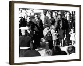 Three Year Old John F Kennedy Jr Salutes His Father's Flag Draped Coffin after Funeral Mass-null-Framed Photo