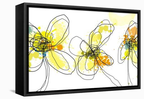 Three Yellow Flowers-Jan Weiss-Framed Stretched Canvas