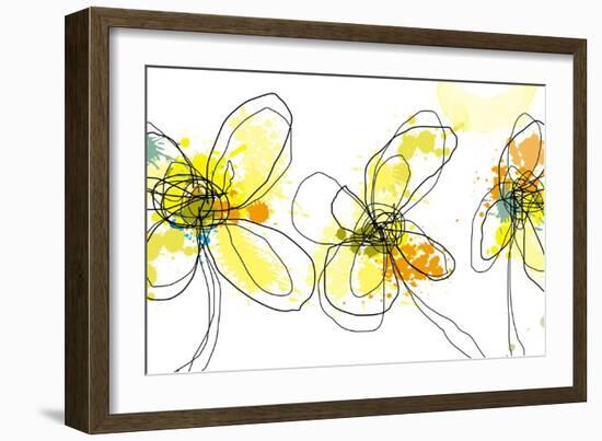 Three Yellow Flowers-Jan Weiss-Framed Art Print