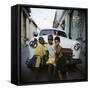 Three Young Boys Posing Against Old White American Car, Havana, Cuba, West Indies, Central America-Lee Frost-Framed Stretched Canvas