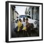 Three Young Boys Posing Against Old White American Car, Havana, Cuba, West Indies, Central America-Lee Frost-Framed Photographic Print